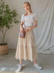 DAZY Falda Con Estampado Floral Ditsy Y Dobladillo Con Volantes