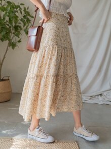 DAZY Falda Con Estampado Floral Ditsy Y Dobladillo Con Volantes