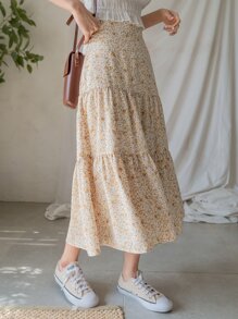 DAZY Falda Con Estampado Floral Ditsy Y Dobladillo Con Volantes