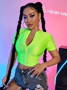 Top corto neón con cremallera - Verde Lima - Ver 5