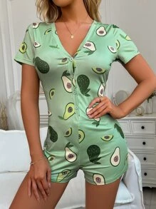 Mono de dormir con estampado de fruta con botón
