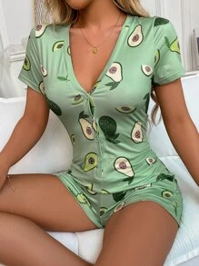 Mono de dormir con estampado de fruta con botón