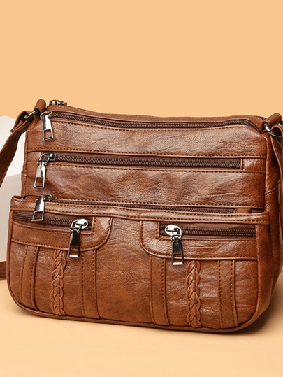 Vintage Retro Braided Detail Multi Zipper Square Bag, Mother's Day Gift For Mom, Retro Inspired Vintage Bag For Women