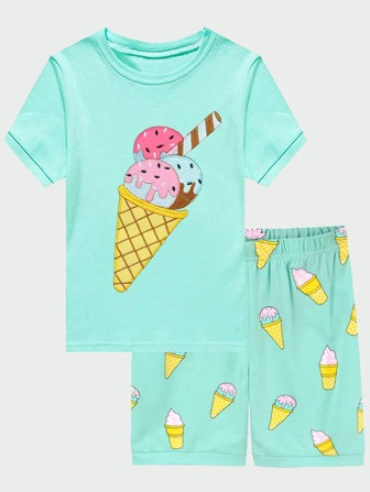 Girls Cartoon Embroidered Snug Fit PJ Set