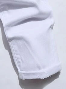 Manfinity Homme Jeans cargo blancos largos, ajustados y desgastados de algodón para hombres, regalos para esposo o novio, jeans blancos desgastados, jeans blancos de hip hop, jeans para hombres - Blanco - Ver 3