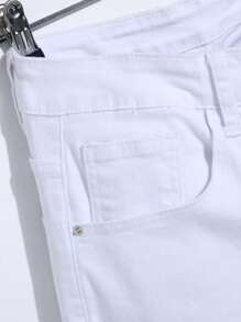 Manfinity Homme Jeans cargo blancos largos, ajustados y desgastados de algodón para hombres, regalos para esposo o novio, jeans blancos desgastados, jeans blancos de hip hop, jeans para hombres - Blanco - Ver 5