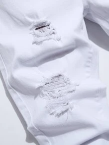 Manfinity Homme Jeans cargo blancos largos, ajustados y desgastados de algodón para hombres, regalos para esposo o novio, jeans blancos desgastados, jeans blancos de hip hop, jeans para hombres - Blanco - Ver 8