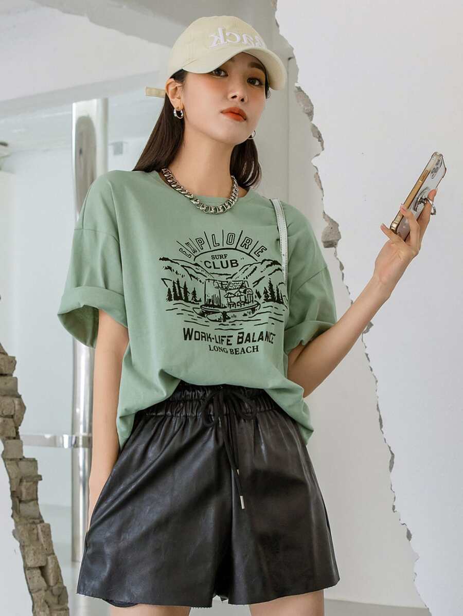 DAZY Áo thun nữ Túi Lá thư Giải trí - màu xanh lá - Xem 1