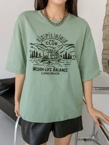 DAZY Áo thun nữ Túi Lá thư Giải trí - màu xanh lá - Xem 3