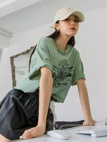 DAZY Áo thun nữ Túi Lá thư Giải trí - màu xanh lá - Xem 6