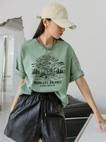 DAZY Áo thun nữ Túi Lá thư Giải trí - màu xanh lá - Xem 7