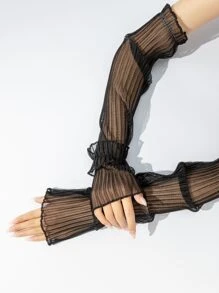荷葉邊袖套 - 黑色 - 查看 1