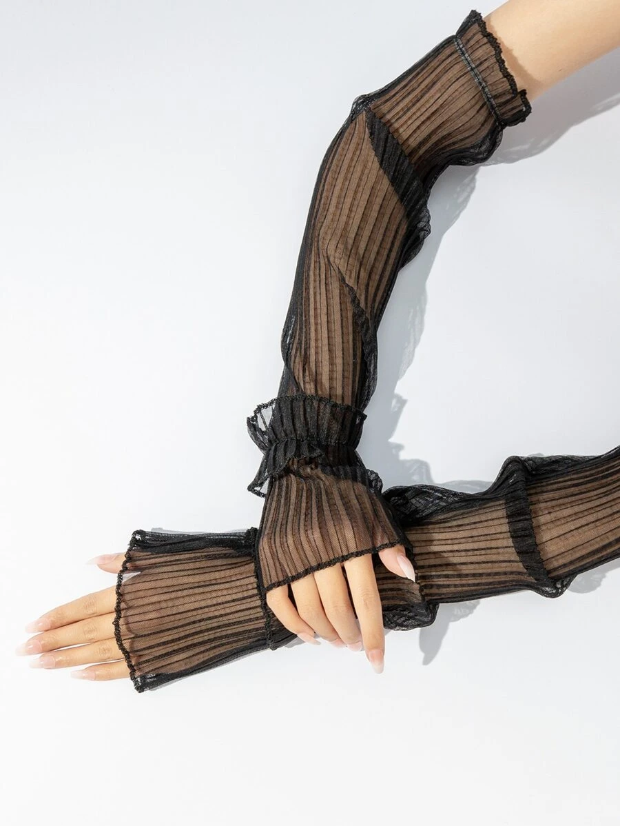 荷葉邊袖套 - 黑色 - 查看 1