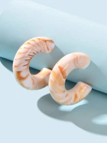 2入組/套時尚合成樹脂C形圓耳環適合女士日常裝飾 - 白色 - 查看 1