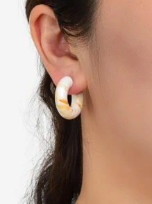 2入組/套時尚合成樹脂C形圓耳環適合女士日常裝飾 - 白色 - 查看 2