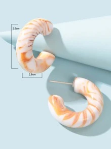 2入組/套時尚合成樹脂C形圓耳環適合女士日常裝飾 - 白色 - 查看 3