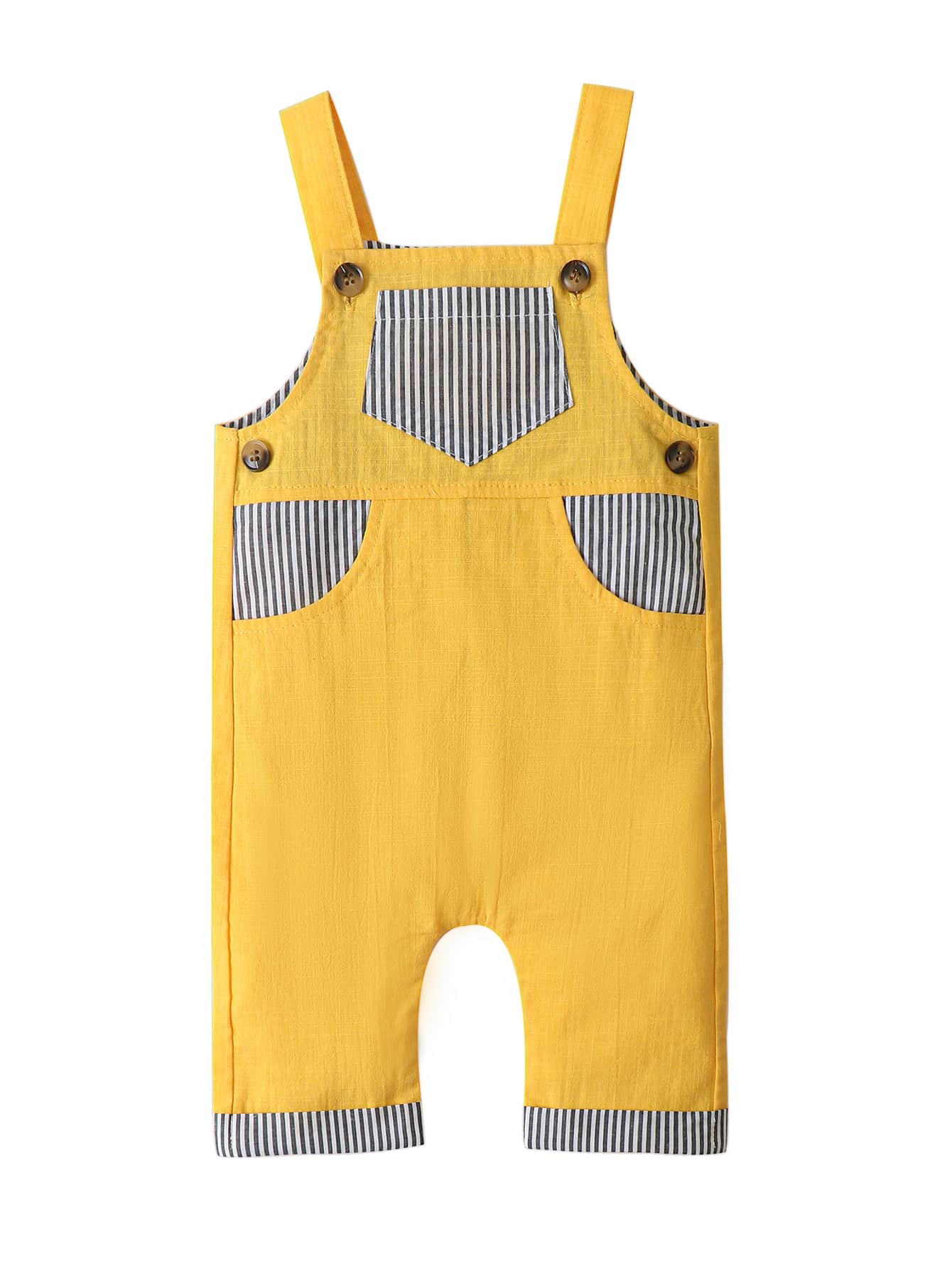 Baby Striped Panel Overalls - Yellow - View 1