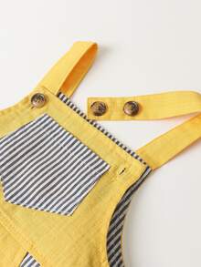 Baby Striped Panel Overalls - Yellow - View 4