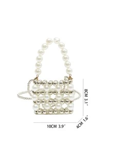 Bolsa cuadrada mini con diseño de perla artificial