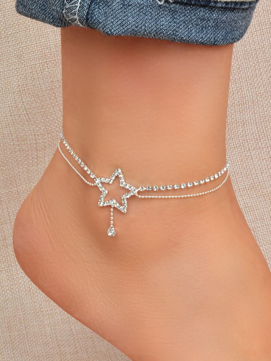 水鑽星星裝飾腳錬 - 銀色 - 查看 1
