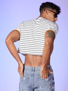 FeverCity Men T-Shirts Crew Neck Short Sleeve Crop Tee Sexy Fashion Men Clothes Summer - White - View 2