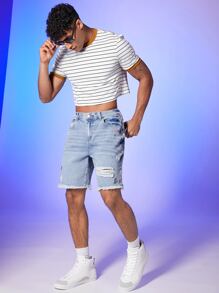 FeverCity Men T-Shirts Crew Neck Short Sleeve Crop Tee Sexy Fashion Men Clothes Summer - White - View 3