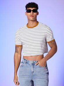 FeverCity Men T-Shirts Crew Neck Short Sleeve Crop Tee Sexy Fashion Men Clothes Summer - White - View 4