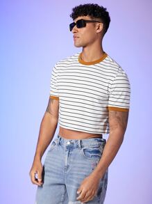 FeverCity Men T-Shirts Crew Neck Short Sleeve Crop Tee Sexy Fashion Men Clothes Summer - White - View 5