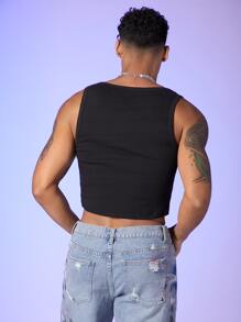 GENTILAND Men Solid Crop Tank - Black - View 2