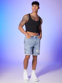 GENTILAND Men Solid Crop Tank - Black - View 3