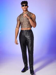 Manfinity Hombres Pantalones cónicos PU - Negro - Ver 3