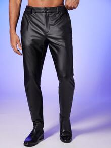 Manfinity Hombres Pantalones cónicos PU - Negro - Ver 5