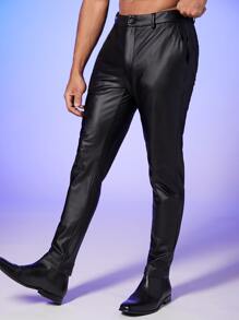 Manfinity Hombres Pantalones cónicos PU - Negro - Ver 6