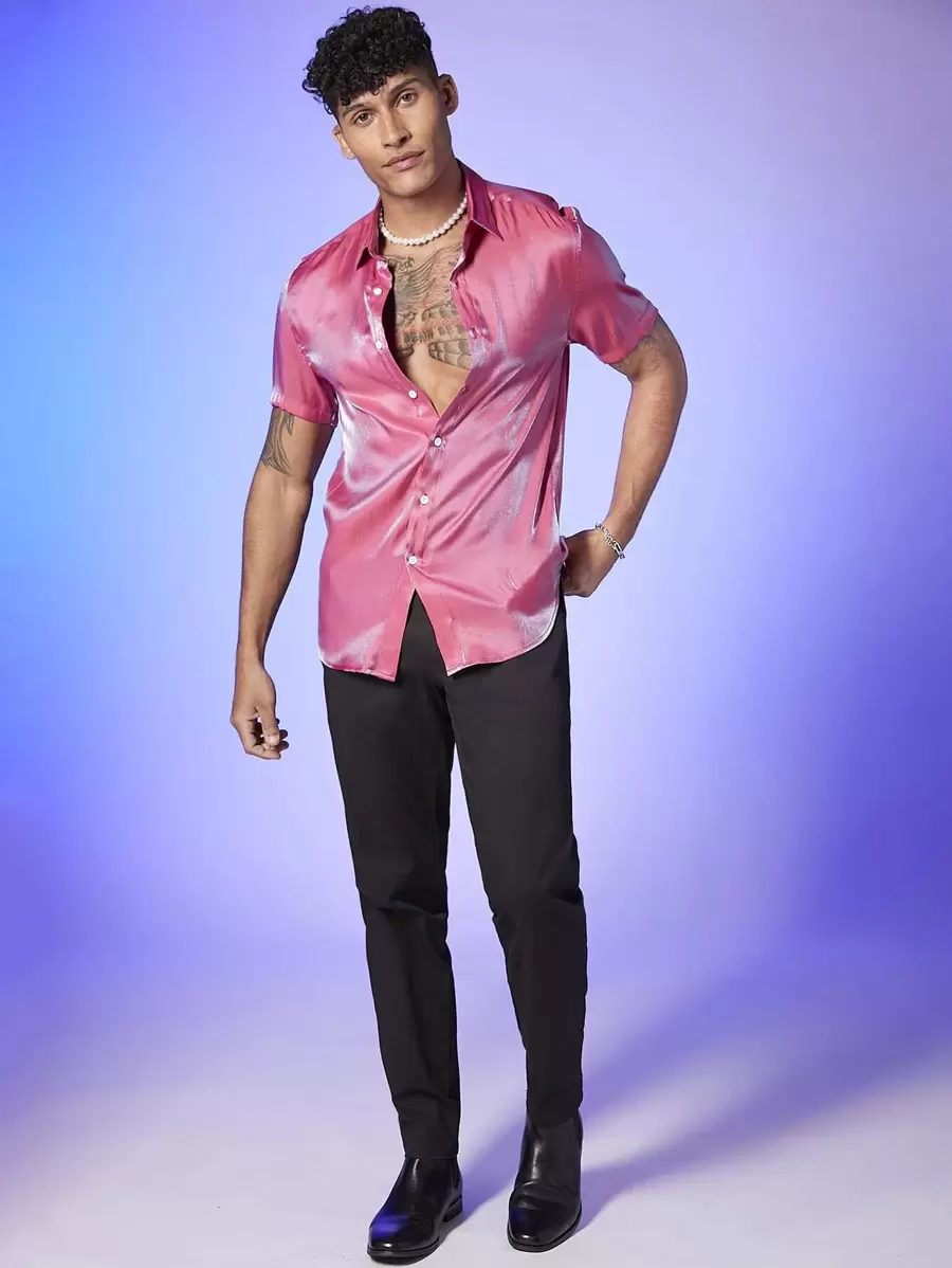 FeverCity Men Single Breasted Shirt - Pink - View 1