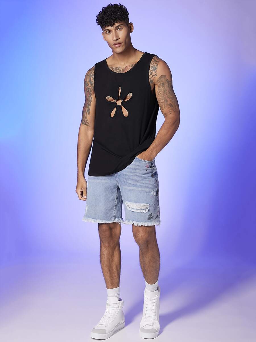 GENTILAND Hombres Top tank con aro O cortado láser delantero - Negro - Ver 1