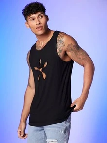 GENTILAND Hombres Top tank con aro O cortado láser delantero - Negro - Ver 4