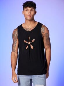 GENTILAND Hombres Top tank con aro O cortado láser delantero - Negro - Ver 5