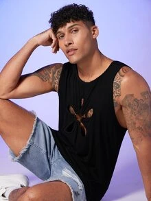 GENTILAND Hombres Top tank con aro O cortado láser delantero - Negro - Ver 6