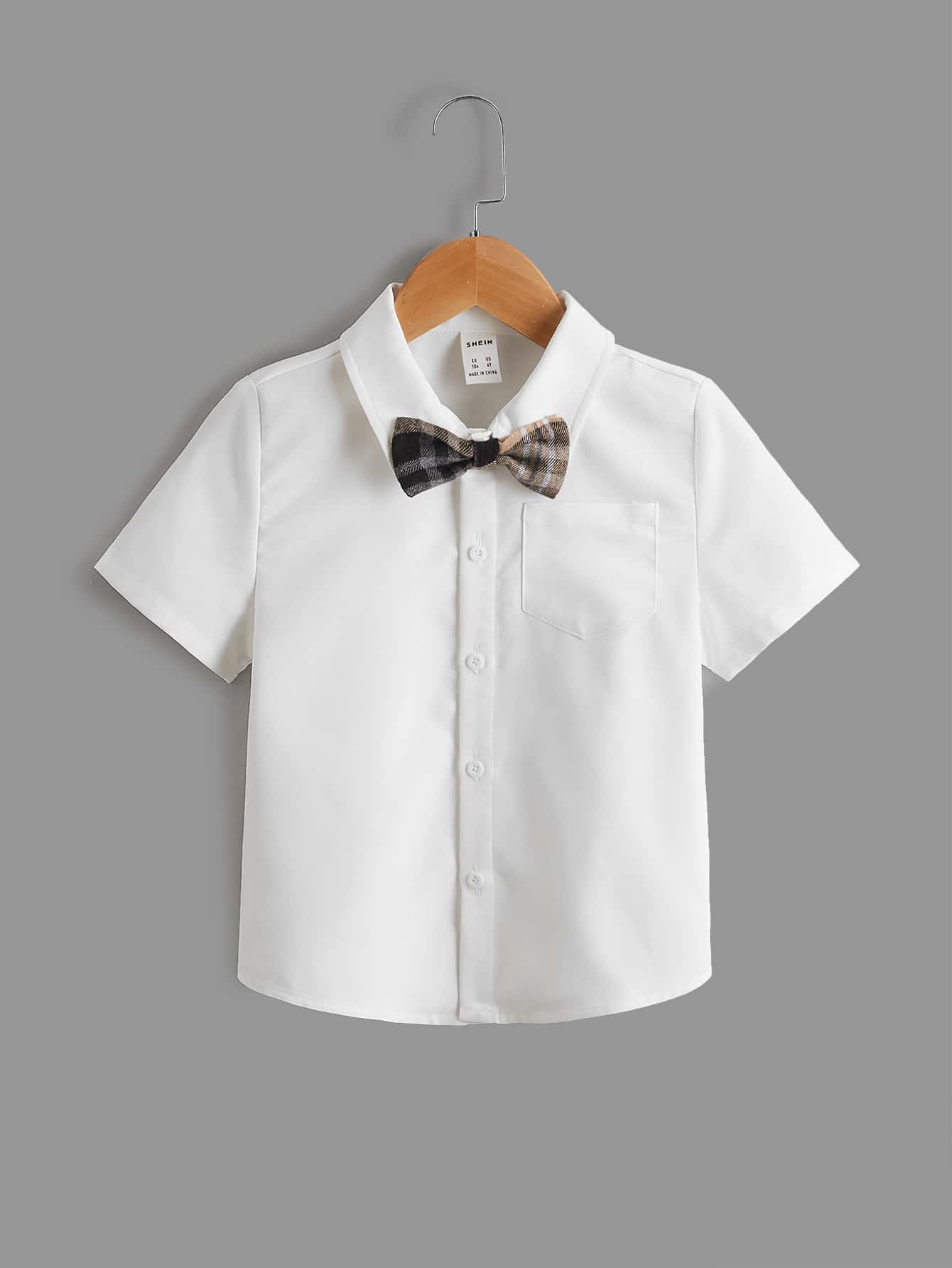 SHEIN 小男童蝴蝶結細節襯衫 - 白色 - 查看 1