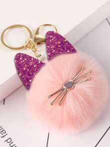 Elegant Sequin & Pom Pom Decor Cat Charm Keychain Car Accessories Bag Charm - Pink - View 3