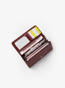 金属装饰按扣长款钱包超薄便携，钱，现金白领人士，女性，女士大学，工作，商务，通勤，办公室，周年纪念，情侣，生日礼物，情人节礼物，礼物 - 酒紅色 - 查看 4