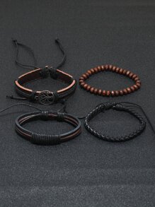 Thời trang và phổ biến 4 chiếc Vòng tay trang trí cây cho nam PU để làm quà tặng trang sức và cho một vẻ ngoài sành điệu - Nhiều màu - Xem 2