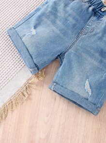 小男童破洞卷邊牛仔短褲