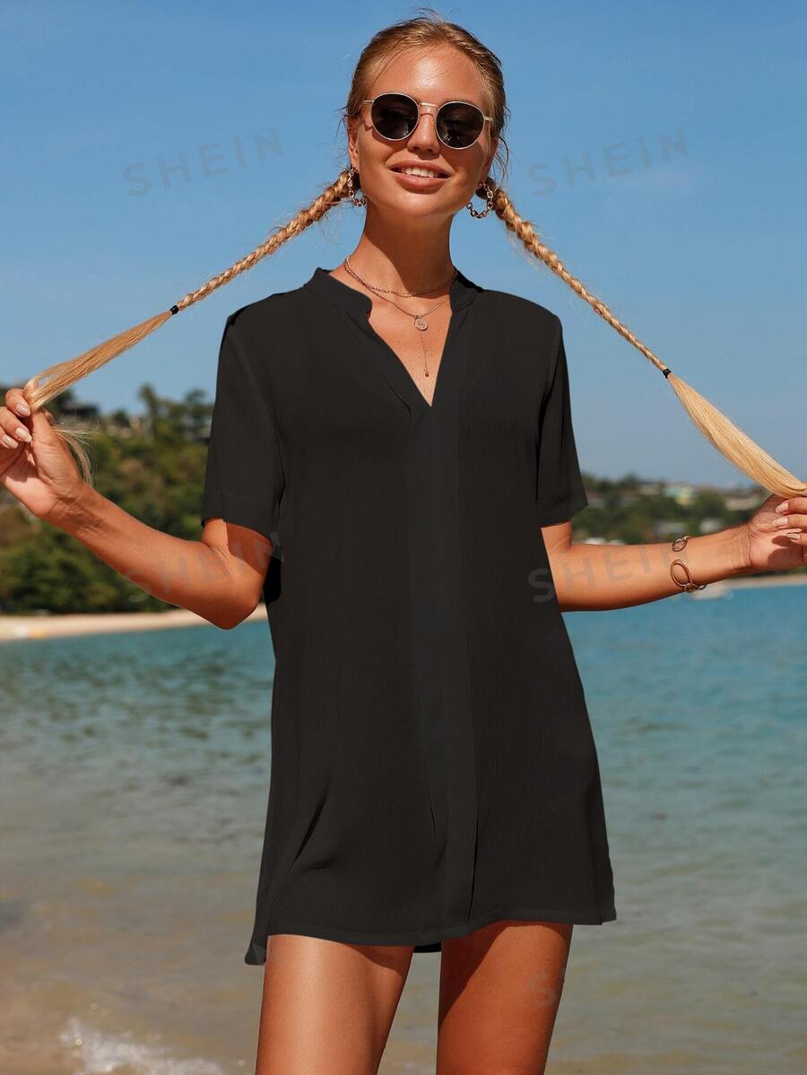 SHEIN Swim Solid Cover Up,Summer Beach SHEIN USA