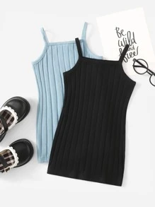 SHEIN Đầm em bé Gân đan màu trơn Ăn mặc đẹp - Màu xanh nhạt - Xem 1