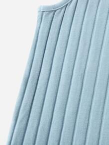 SHEIN Đầm em bé Gân đan màu trơn Ăn mặc đẹp - Màu xanh nhạt - Xem 3