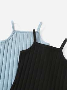 SHEIN Đầm em bé Gân đan màu trơn Ăn mặc đẹp - Màu xanh nhạt - Xem 4