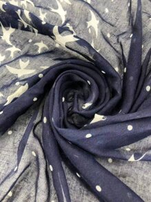 Graphic Print Scarf, Silk Scarf - Navy Blue - View 3