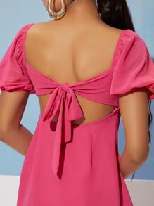 SHEIN Privé Đầm Buộc lại Dây kéo Nếp gấp Phần Ngực màu trơn Giải trí - Màu Hồng Tươi - Xem 4