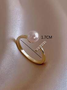 Nooxian Cubic Zirconia & Faux Pearl Decor Ring - Yellow Gold - View 4